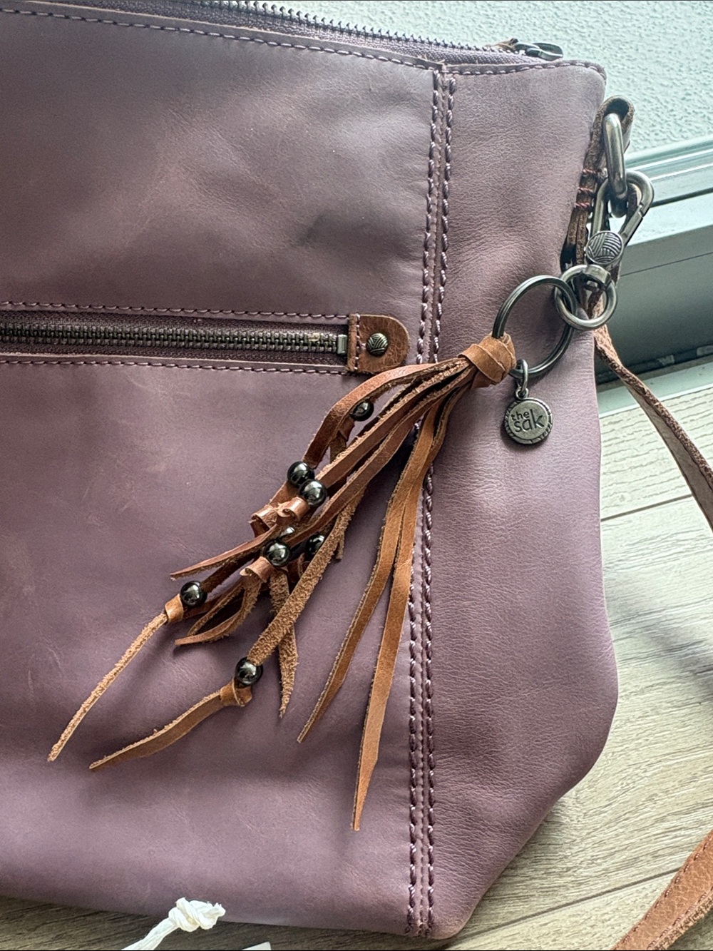 The Sak Purple Leather Crossbody with Brown Tassels - Picture 3 of 14